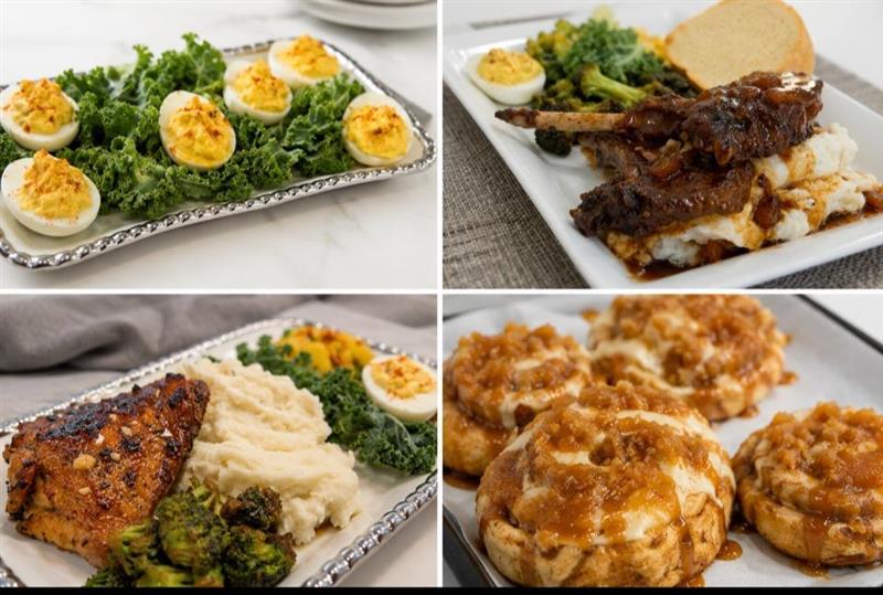 Deviled eggs, lamb chops, salmon and pecan fritters